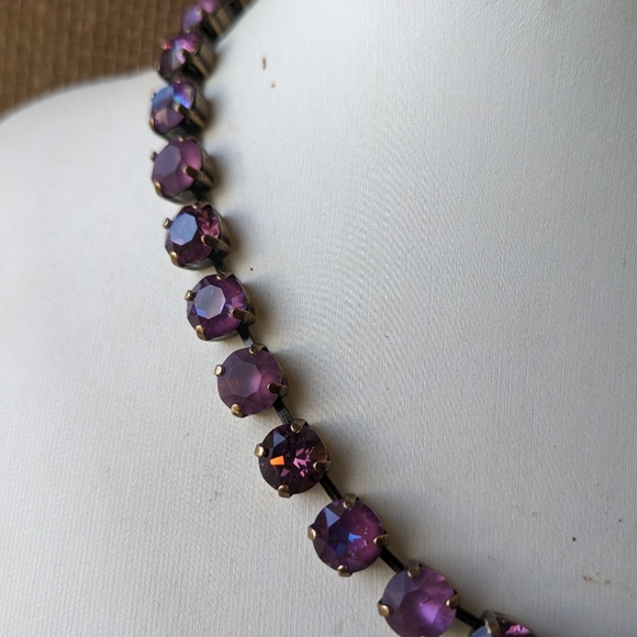 Purple Iris and Burgundy Austrian Crystals Necklace & Earrings in Brass - Picture 6 of 7